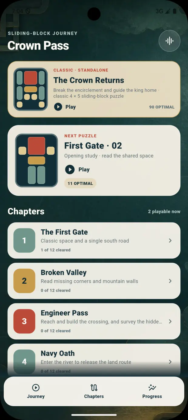 Journey screen with classic puzzle and chapter cards